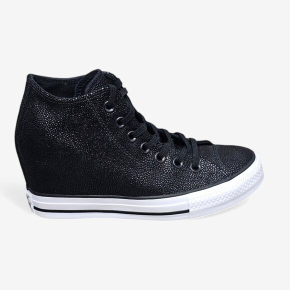 Converse Chuck Taylor All Star Lux Mid Hidden Wedge Black Textured Sneaker Shoe - Picture 2 of 10